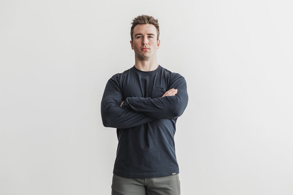 Nobull Heavyweight Pocket Men's Long Sleeves Navy | Australia (RN7091)
